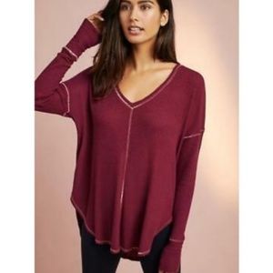 Anthropologie High Low Waffle Knit Thermal Shirt